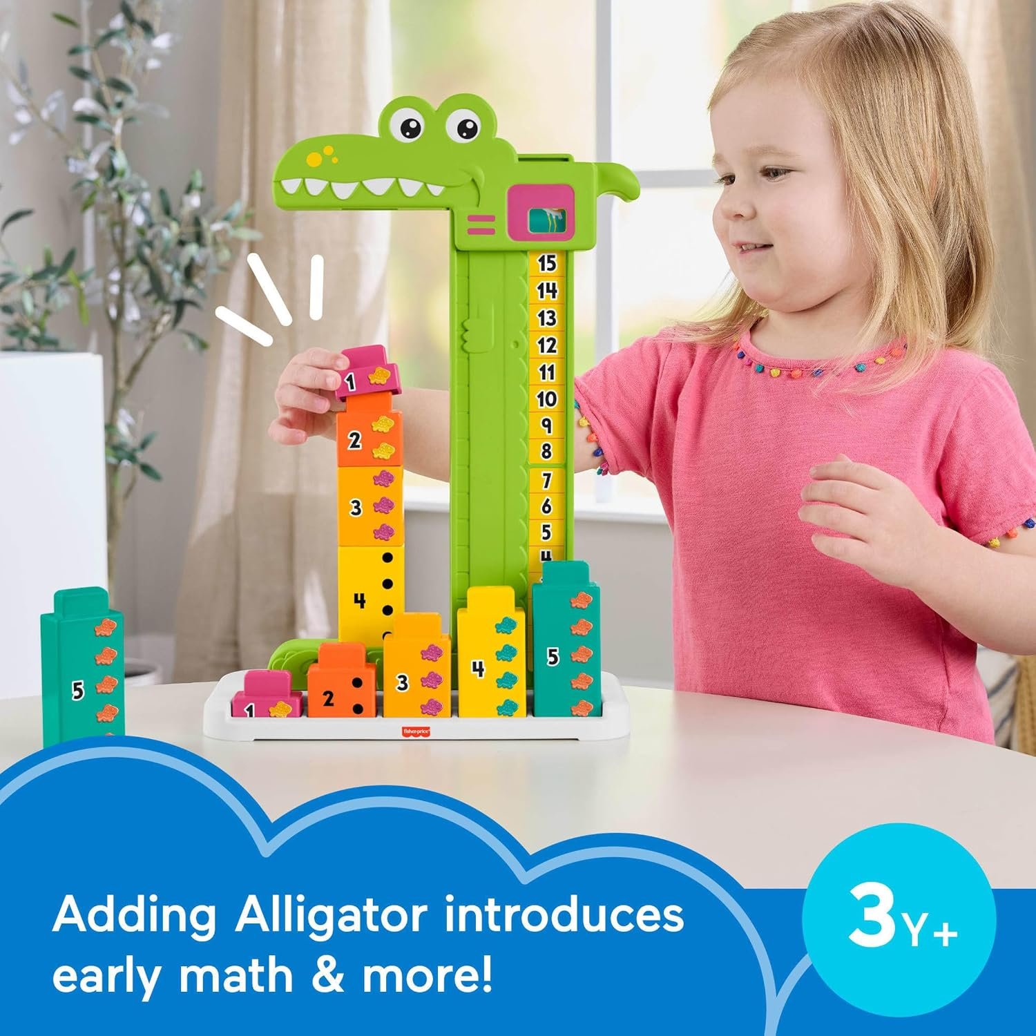 Fisher-Price Preschool Learning Toy Adding Alligator Counting Activity with 10 Stacking Blocks for Kids Ages 3+ Years - Image 3
