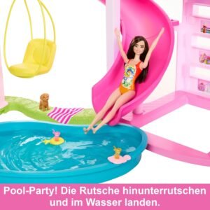 Barbie Dreamhouse, Pool Party Doll House with 75+ Pieces and 3-Story Slide, Pet Elevator and Puppy Play Areas​