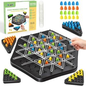 Kidology Chain Triangle Chess Game Triggle Rubber Band Game for Kids & Adults, Fun Family Board Game, Brain Teaser Puzzle, Interactive Chess Set for 2-4 Players, Multicolour
