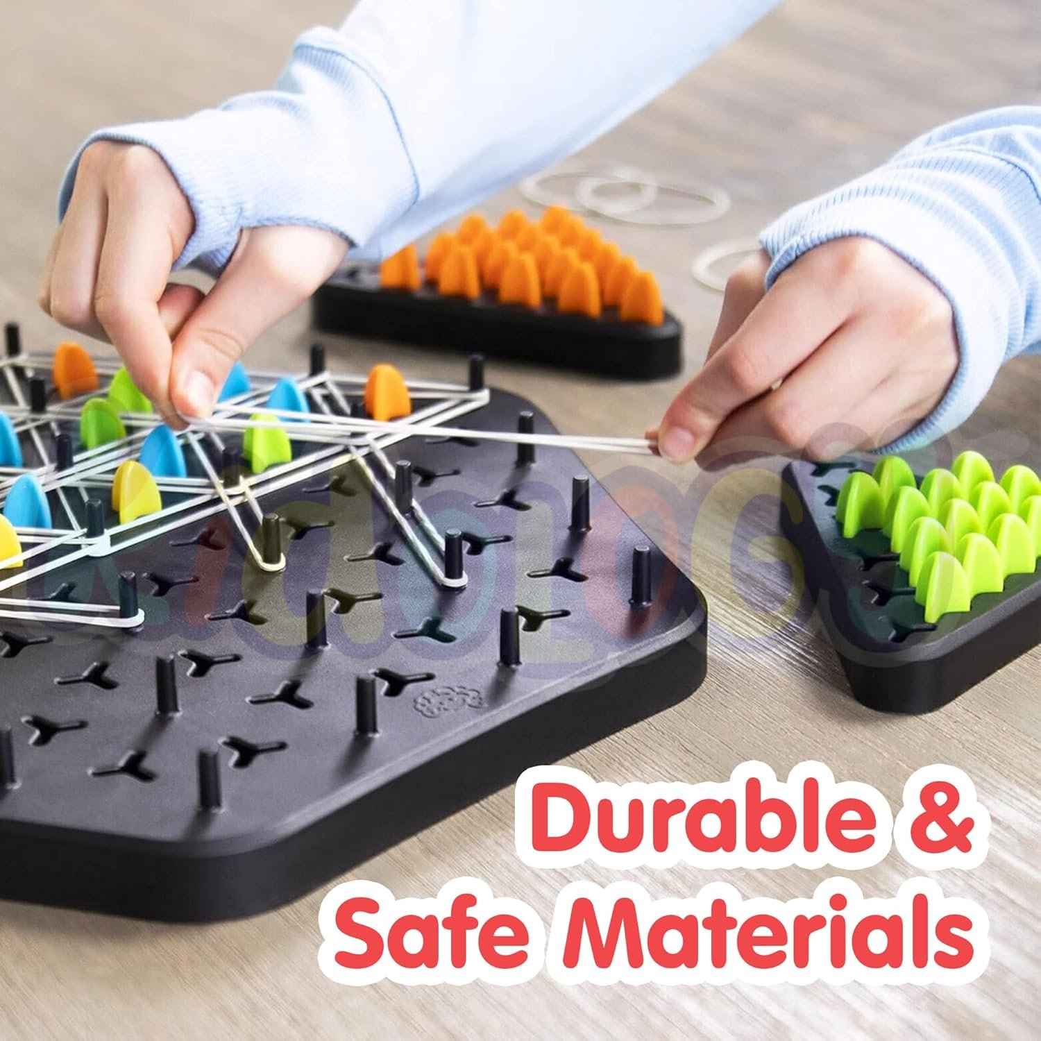 Kidology Chain Triangle Chess Game Triggle Rubber Band Game for Kids & Adults, Fun Family Board Game, Brain Teaser Puzzle, Interactive Chess Set for 2-4 Players, Multicolour - Image 3