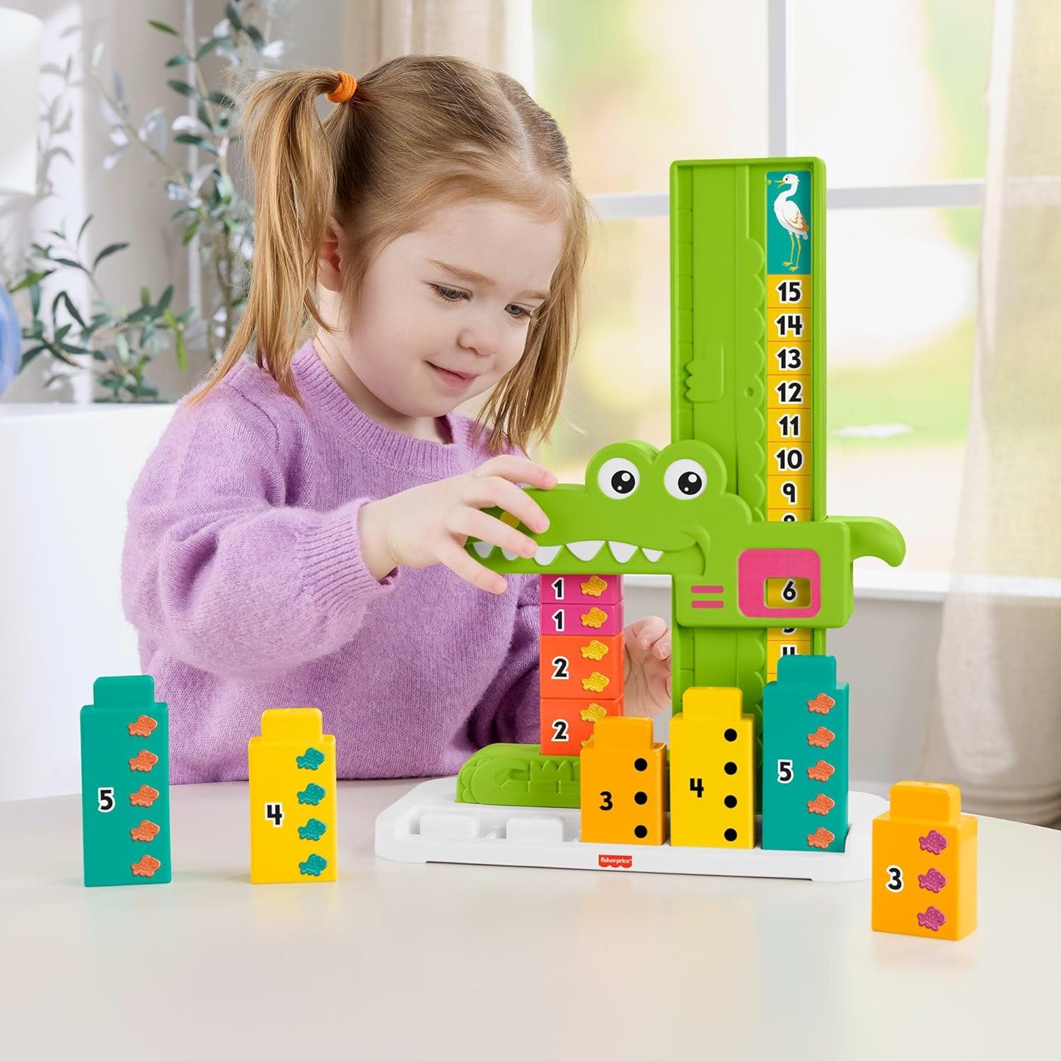 Fisher-Price Preschool Learning Toy Adding Alligator Counting Activity with 10 Stacking Blocks for Kids Ages 3+ Years - Image 2