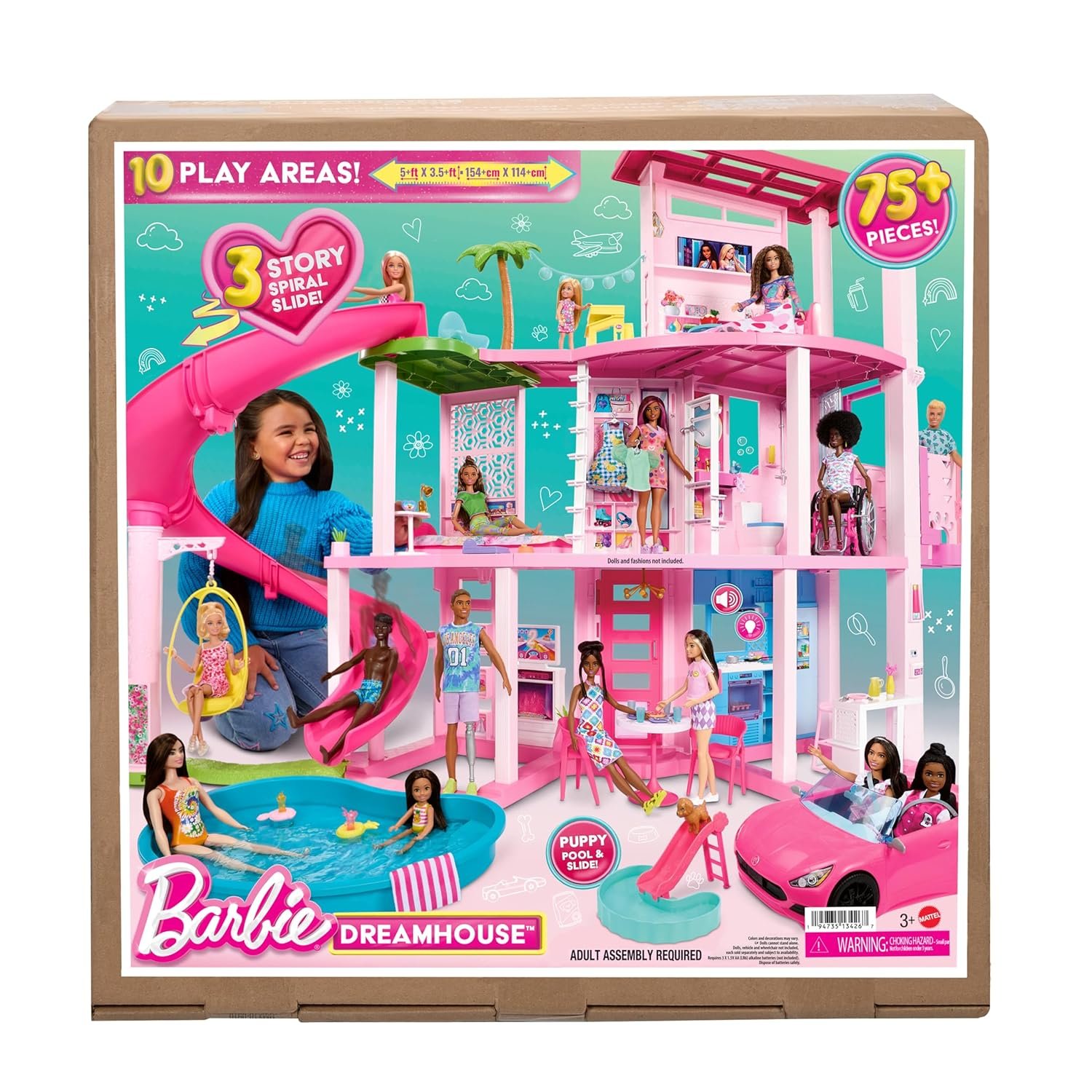 Barbie Dreamhouse, Pool Party Doll House with 75+ Pieces and 3-Story Slide, Pet Elevator and Puppy Play Areas - Image 3