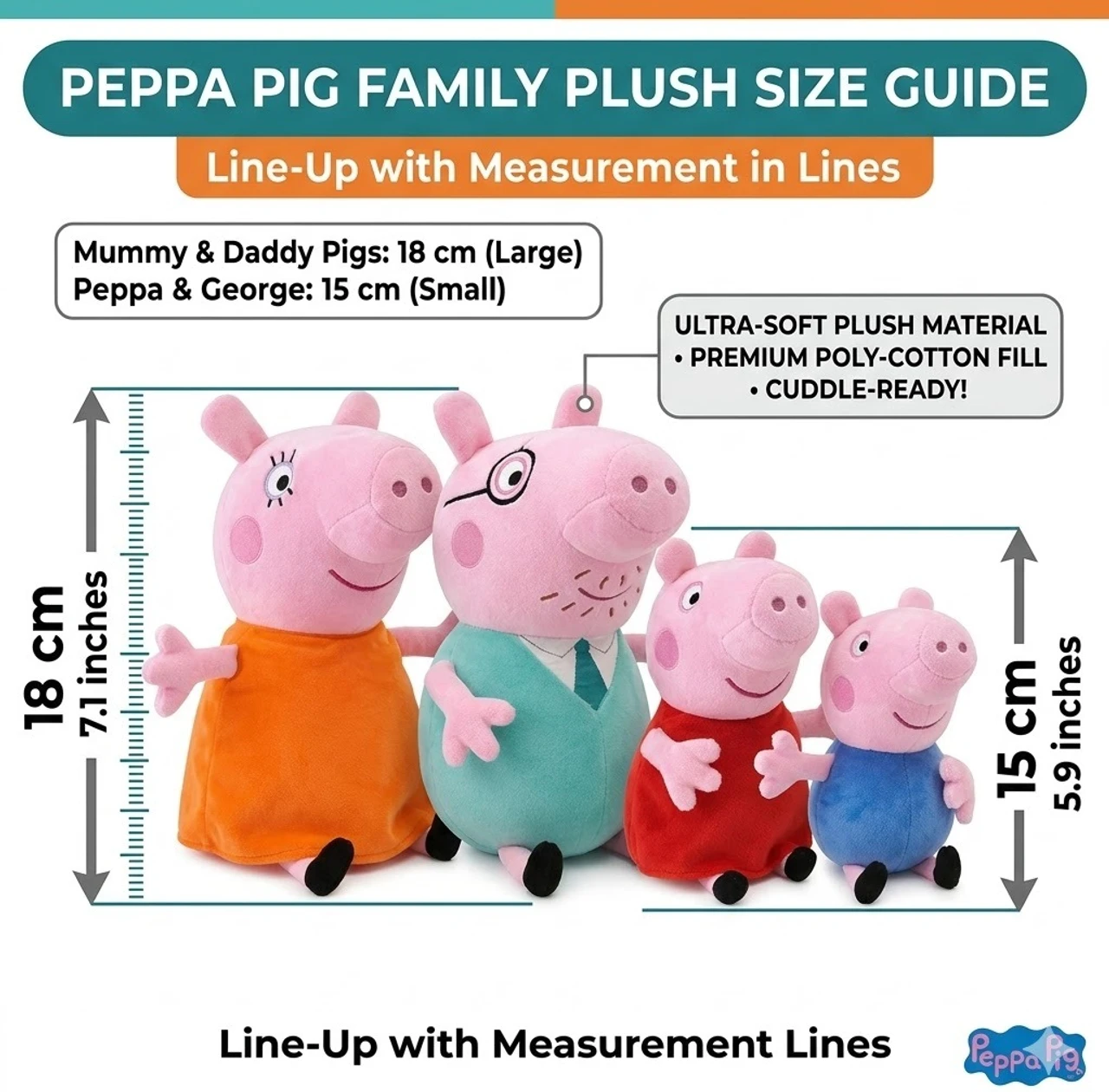 Haven Hug Peppa Pig Family Plush Toy Set of 4 - 18 cm (Multicolor) - Image 3