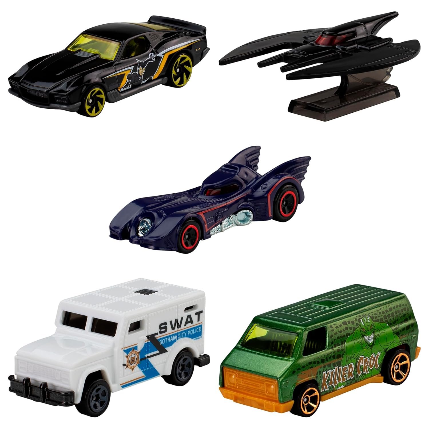 Hot Wheels 5-Pack of Batman Vehicles, Set of 5 1:64 Scale Die-Cast Toy Cars, Including a Batmobile, Batplane & Armored Truck - Image 2
